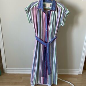 Stella Forest Paris multicoloured striped belted midi dress, size RU 38/ US M